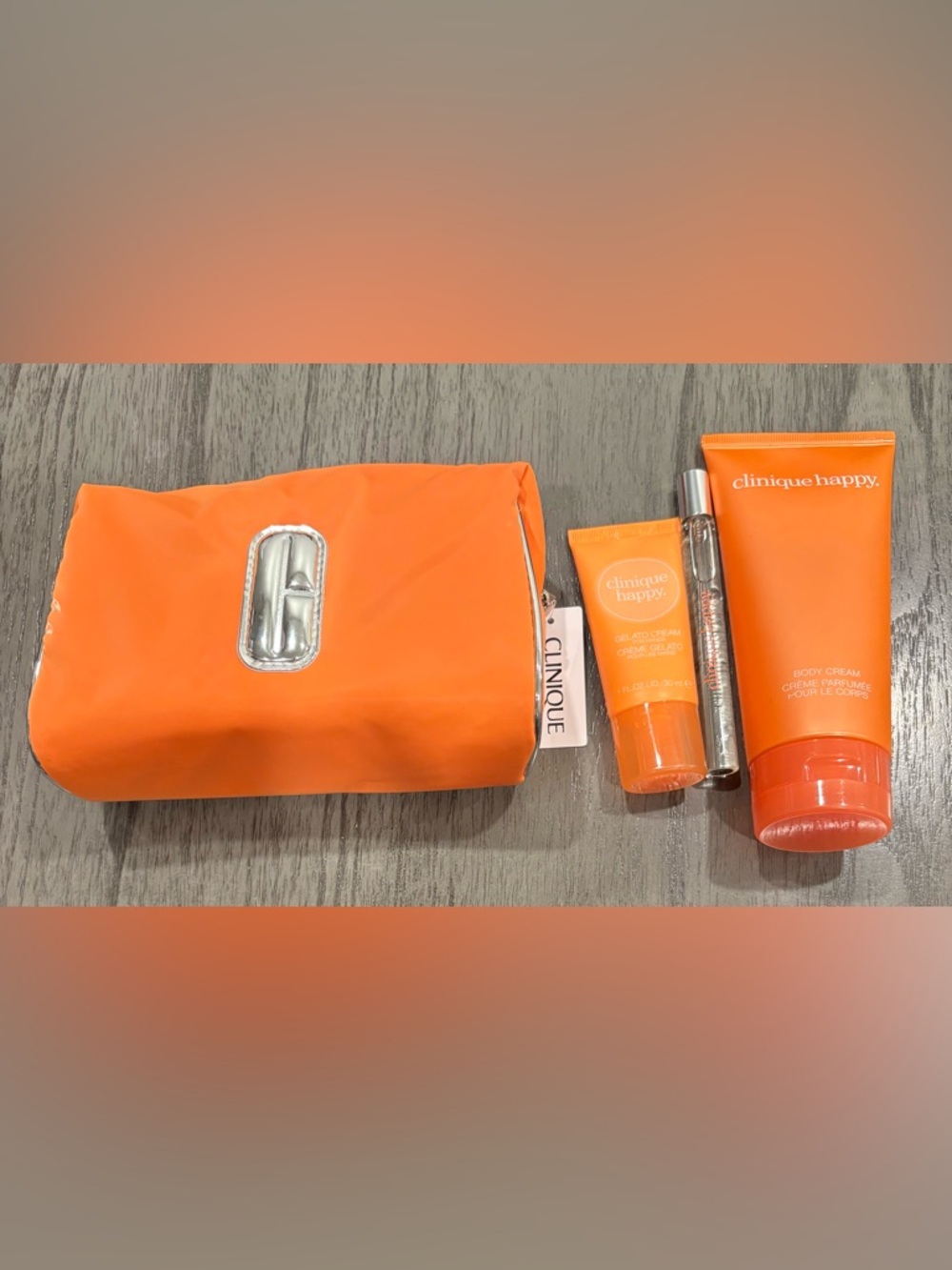 * New Clinique Happy body cream, travel perfume & gelato hand cream with pouch